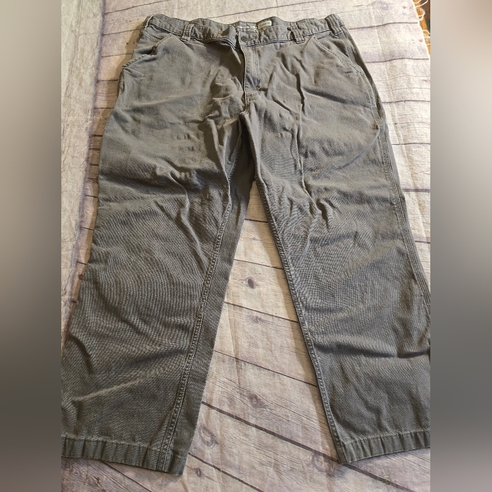 .CARTHARTT MEN'SGRAY/GREEN CANVAS RELAXED FIT WORK PANTS SIZE 40X30